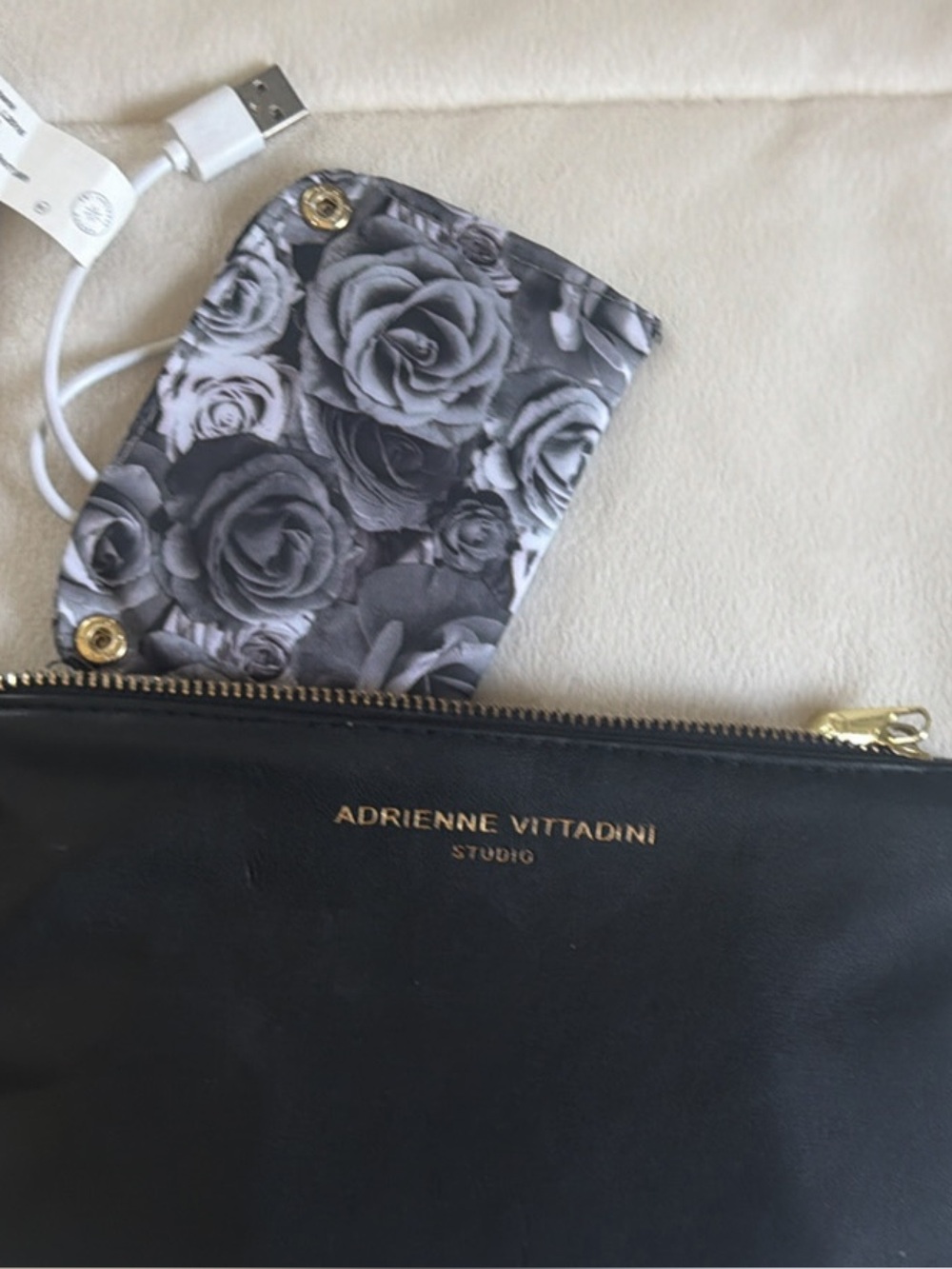 Adrienne Vittadini Black Clutch Wristlet with Gold Accents